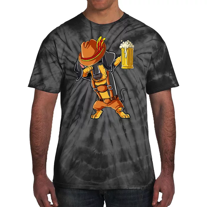 Dabbing Dachshund Oktoberfest Lederhosen Beer Tie-Dye T-Shirt