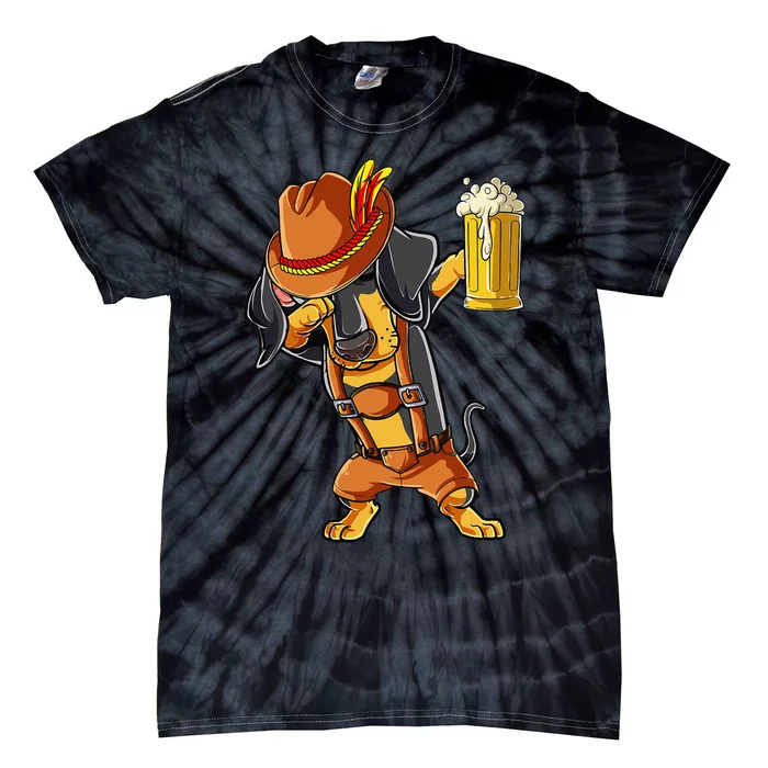 Dabbing Dachshund Oktoberfest Lederhosen Beer Tie-Dye T-Shirt