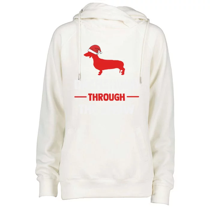 Dachshund Dog Owner Dog Lover Christmas Through The Snow Cute Gift Womens Funnel Neck Pullover Hood