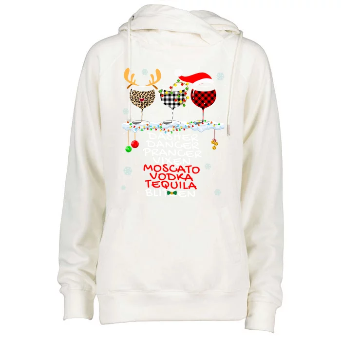 Dasher Dancer Prancer Vixen Moscato Vodka Tequila Blitzen Cool Gift Womens Funnel Neck Pullover Hood