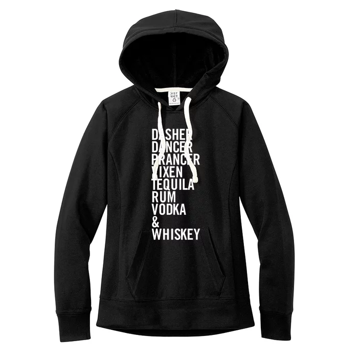 Dasher Dancer Prancer Vixen Tequila Rum Vodka And Whiskey Women's Fleece Hoodie