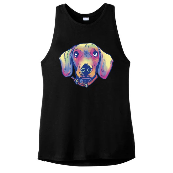 Dachshund Dog Portrait Ladies Tri-Blend Wicking Tank