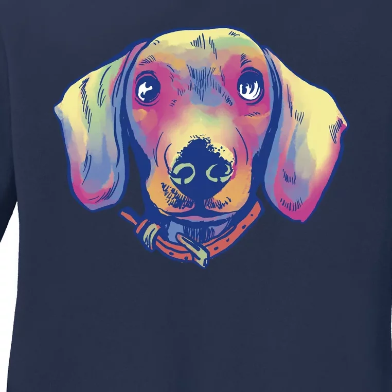 Dachshund Dog Portrait Ladies Long Sleeve Shirt