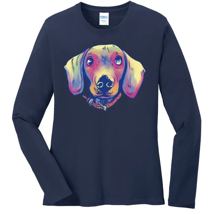 Dachshund Dog Portrait Ladies Long Sleeve Shirt