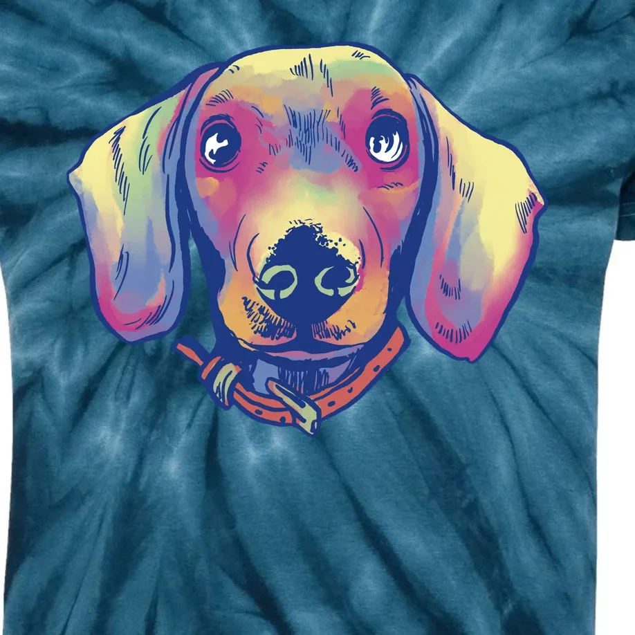 Dachshund Dog Portrait Kids Tie-Dye T-Shirt