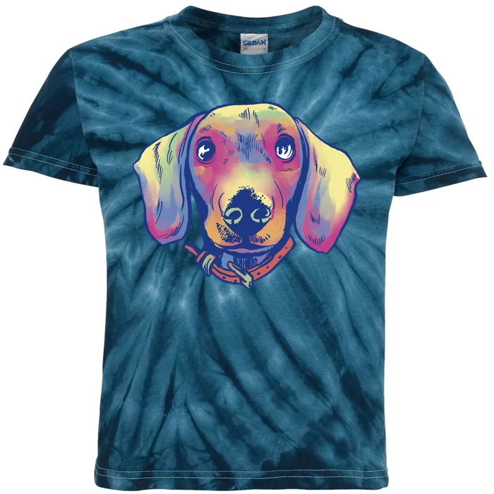 Dachshund Dog Portrait Kids Tie-Dye T-Shirt