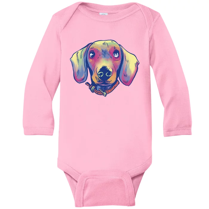 Dachshund Dog Portrait Baby Long Sleeve Bodysuit