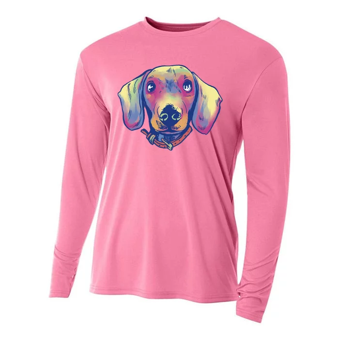 Dachshund Dog Portrait Cooling Performance Long Sleeve Crew