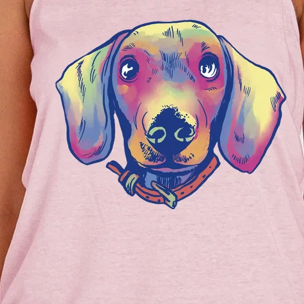 Dachshund Dog Portrait Women's Knotted Racerback Tank