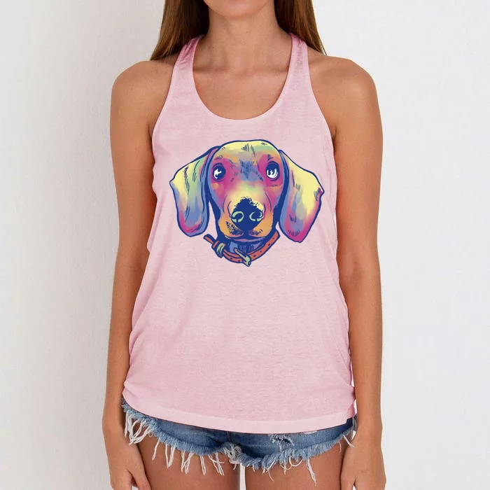 Dachshund Dog Portrait Women's Knotted Racerback Tank