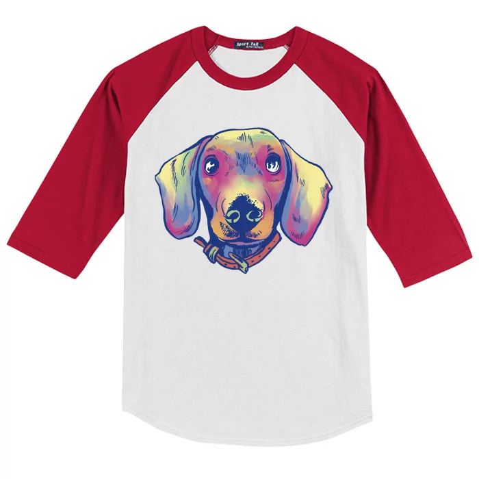 Dachshund Dog Portrait Kids Colorblock Raglan Jersey