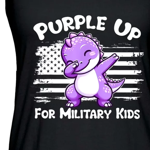 Dabbing Dinosaur Purple Up For Military Military Child Ladies Essential Flowy Tank