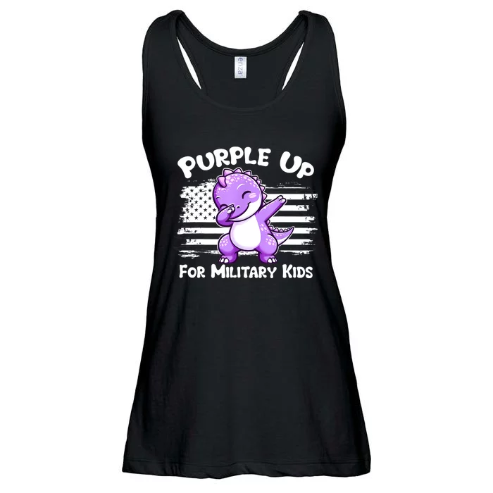 Dabbing Dinosaur Purple Up For Military Military Child Ladies Essential Flowy Tank