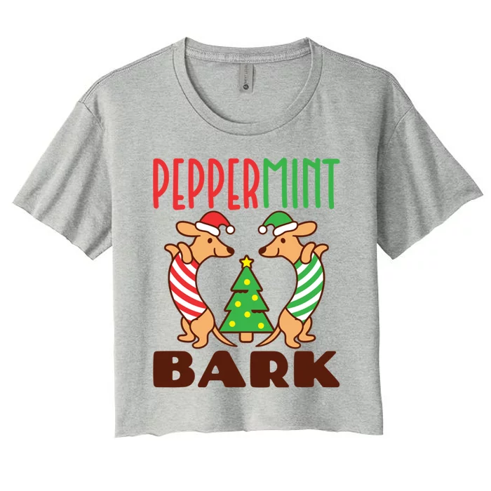 Dachshund Doxie Peppermint Bark Cute Christmas Xmas Gift Women's Crop Top Tee