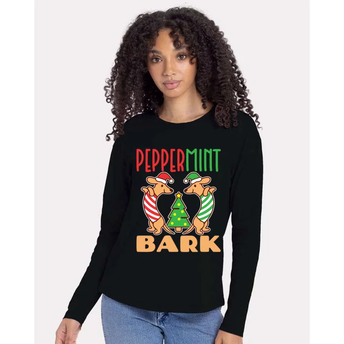 Dachshund Doxie Peppermint Bark Cute Christmas Xmas Gift Womens Cotton Relaxed Long Sleeve T-Shirt