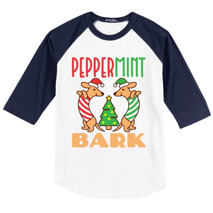 Dachshund Doxie Peppermint Bark Cute Christmas Xmas Gift Baseball Sleeve Shirt