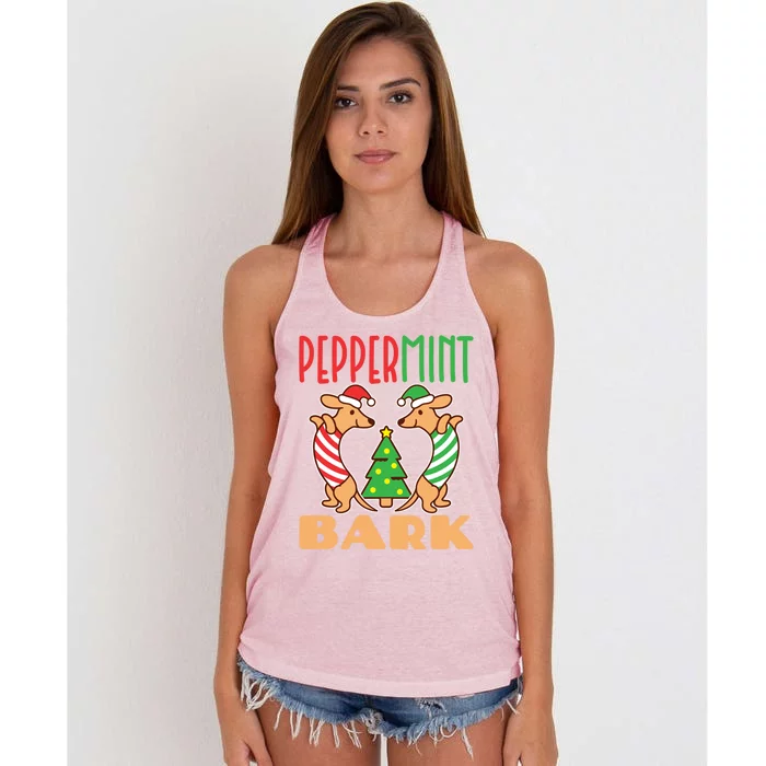 Dachshund Doxie Peppermint Bark Cute Christmas Xmas Gift Women's Knotted Racerback Tank