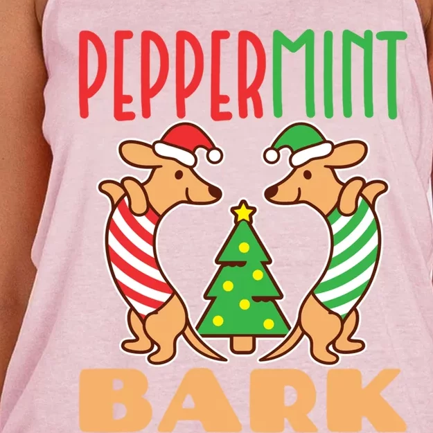 Dachshund Doxie Peppermint Bark Cute Christmas Xmas Gift Women's Knotted Racerback Tank