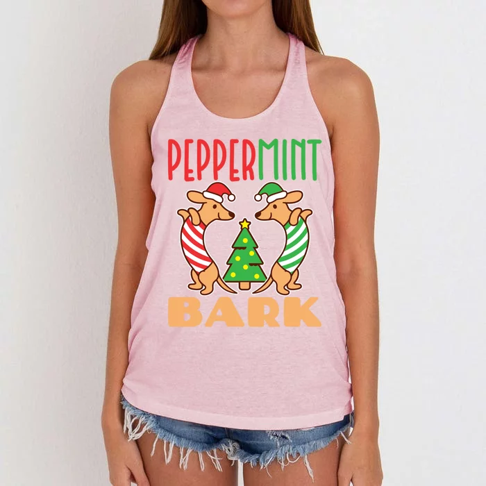 Dachshund Doxie Peppermint Bark Cute Christmas Xmas Gift Women's Knotted Racerback Tank