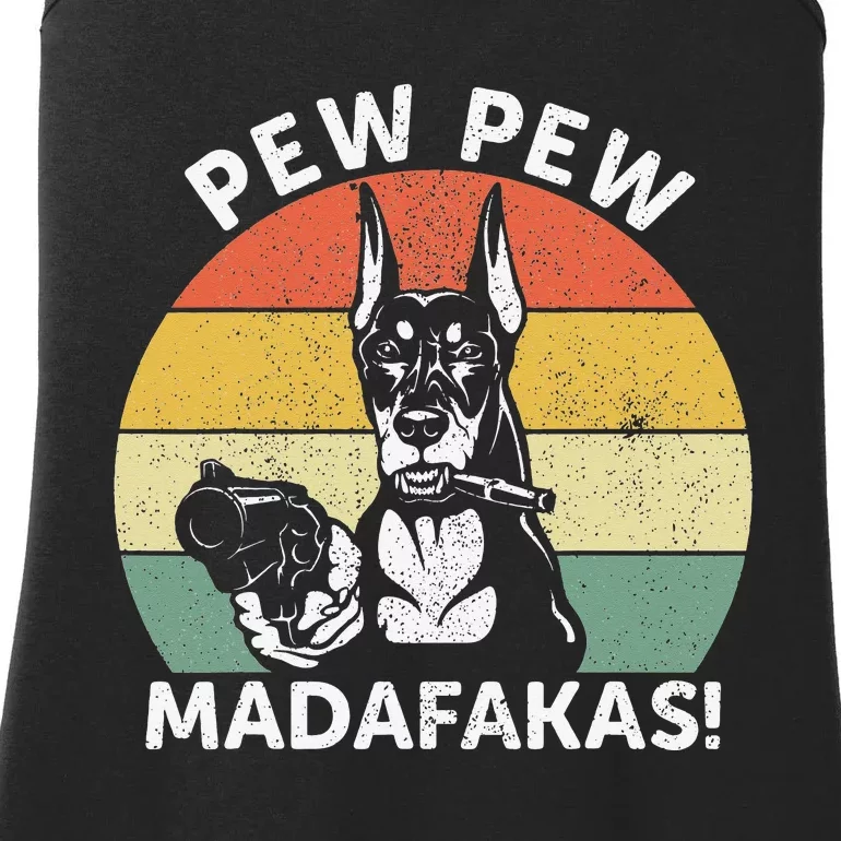 Doberman Dog Pew Pew Madafakas Crazy Pew Ladies Essential Tank