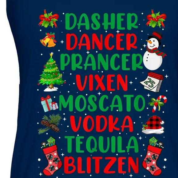 Dasher Dancer Prancer Vixen Moscato Vodka Tequila Blitzen Ladies Essential Flowy Tank