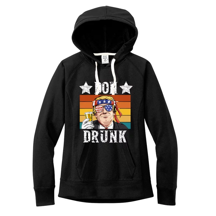 Don Drunk Patriotic 4th Of July Funny Vintage Trump Gift Women's Fleece Hoodie