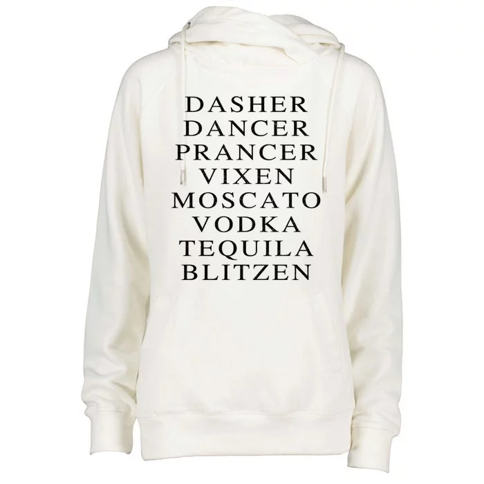 Dasher Dancer Prancer Vixen Moscato Vodka Tequila Blitzen Gift Womens Funnel Neck Pullover Hood