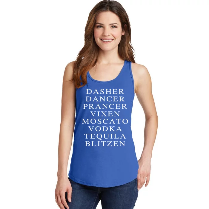 Dasher Dancer Prancer Vixen Moscato Vodka Tequila Blitzen Gift Ladies Essential Tank