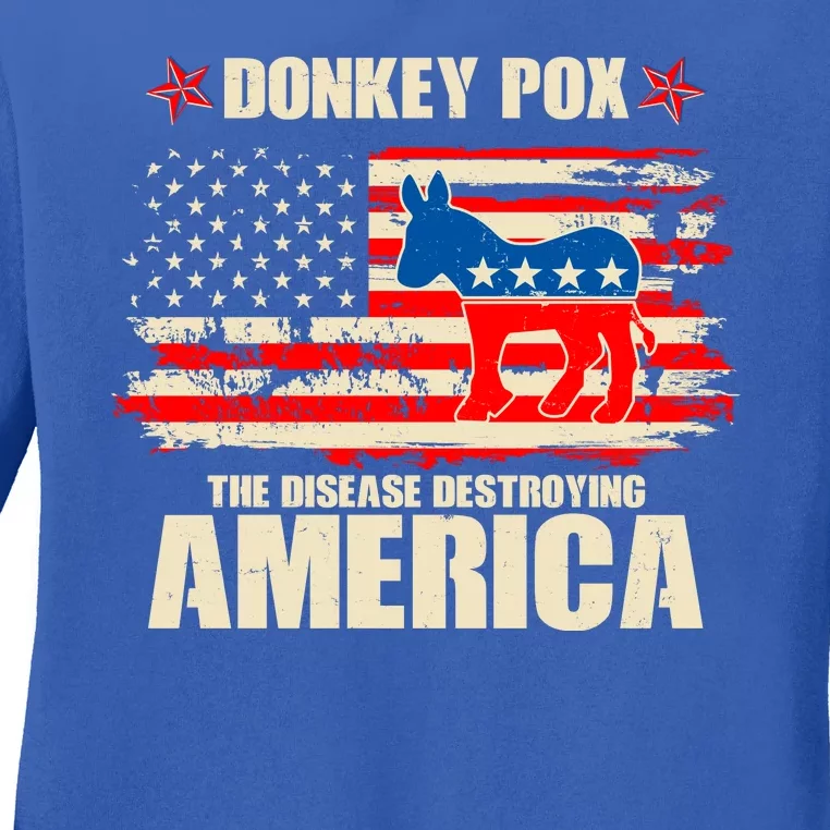 Distressed Donkey Pox The Disease Destroying America Ladies Long Sleeve Shirt