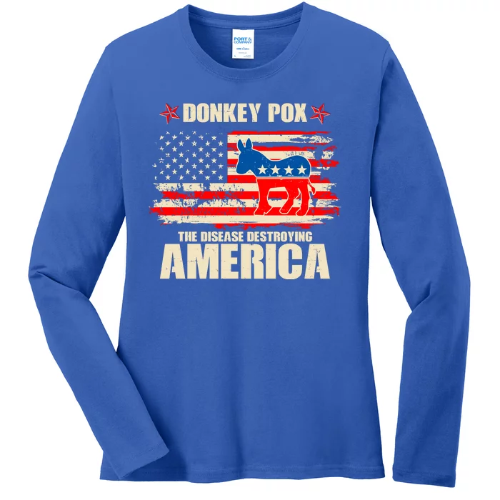 Distressed Donkey Pox The Disease Destroying America Ladies Long Sleeve Shirt