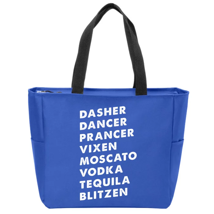 Dasher Dancer Prancer Vixen Moscato Vodka Tequila Gift Zip Tote Bag