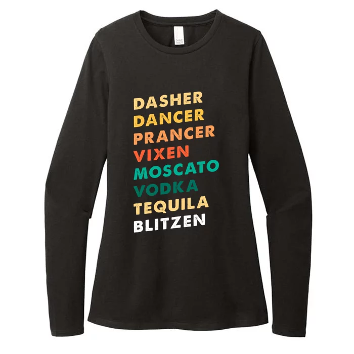 Dasher Dancer Prancer Vixen Moscato Vodka Tequila Gift Womens CVC Long Sleeve Shirt