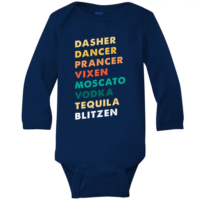 Dasher Dancer Prancer Vixen Moscato Vodka Tequila Gift Baby Long Sleeve Bodysuit