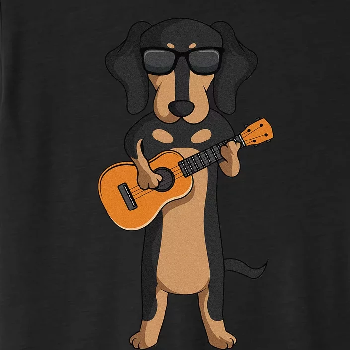 Dachshund Dog Playing Ukulele funny Guitar ChromaSoft Performance T-Shirt