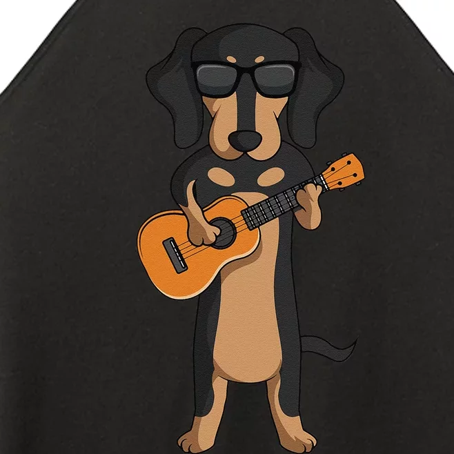 Dachshund Dog Playing Ukulele funny Guitar Women’s Perfect Tri Rocker Tank