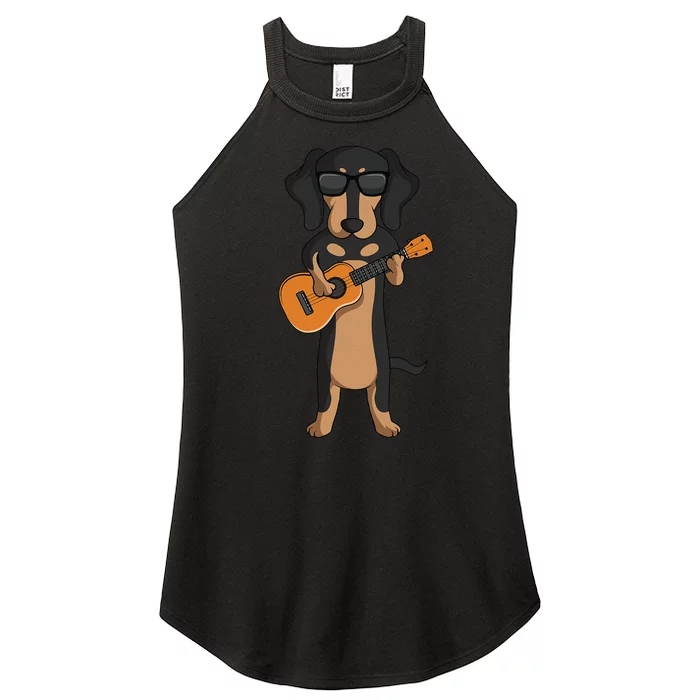 Dachshund Dog Playing Ukulele funny Guitar Women’s Perfect Tri Rocker Tank