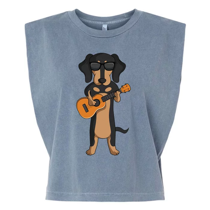 Dachshund Dog Playing Ukulele funny Guitar Garment-Dyed Women's Muscle Tee