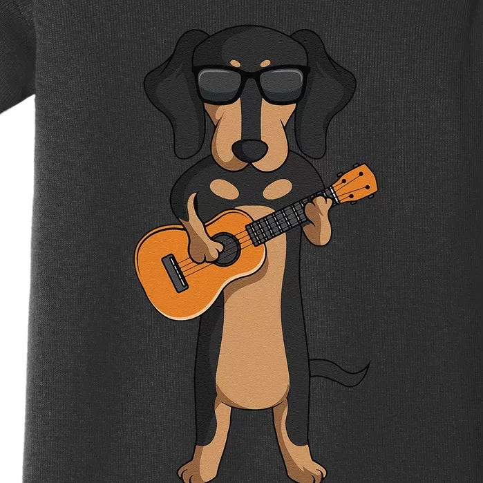 Dachshund Dog Playing Ukulele Guitar Baby Bodysuit