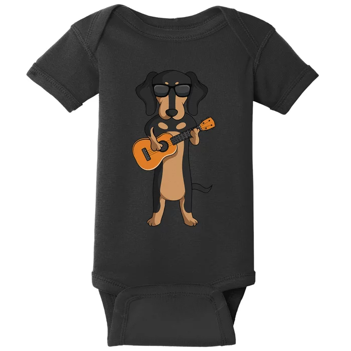 Dachshund Dog Playing Ukulele Guitar Baby Bodysuit