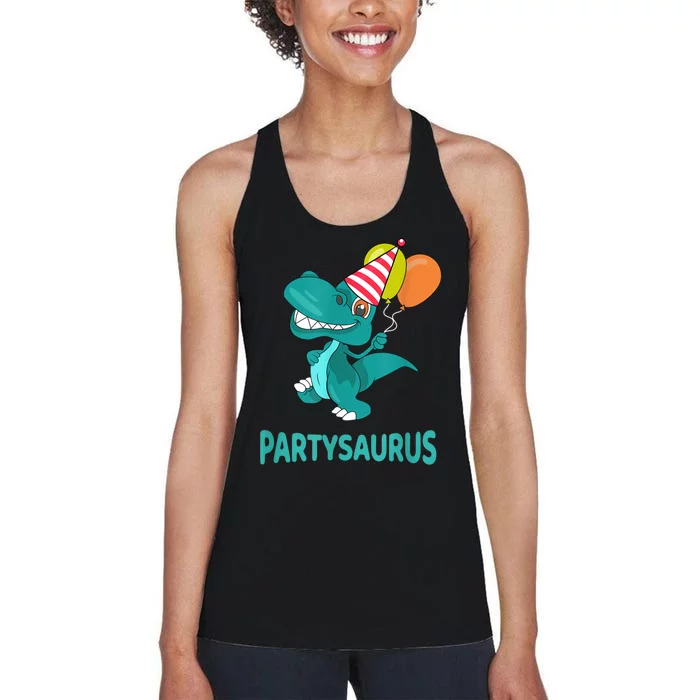 Dino Dinosaur Party Party Saurus Funny Dinosaur With Balloon Women's Racerback Tank