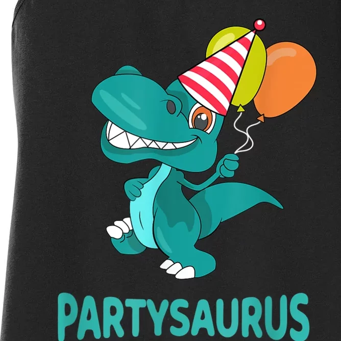 Dino Dinosaur Party Party Saurus Funny Dinosaur With Balloon Women's Racerback Tank