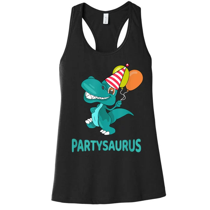 Dino Dinosaur Party Party Saurus Funny Dinosaur With Balloon Women's Racerback Tank