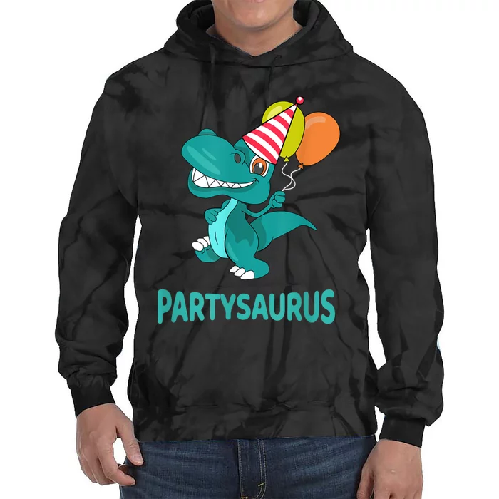 Dino Dinosaur Party Party Saurus Funny Dinosaur With Balloon Tie Dye Hoodie