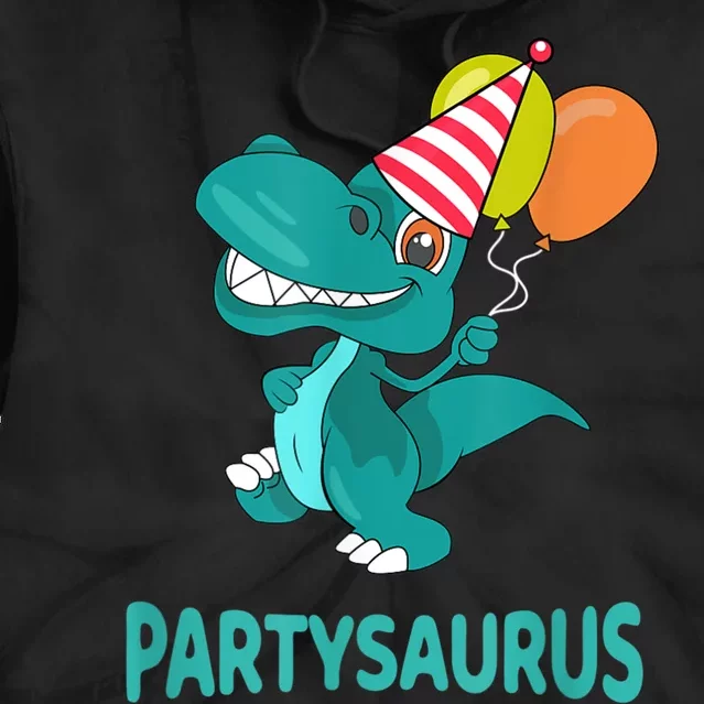 Dino Dinosaur Party Party Saurus Funny Dinosaur With Balloon Tie Dye Hoodie