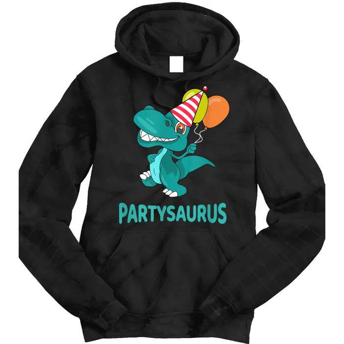 Dino Dinosaur Party Party Saurus Funny Dinosaur With Balloon Tie Dye Hoodie