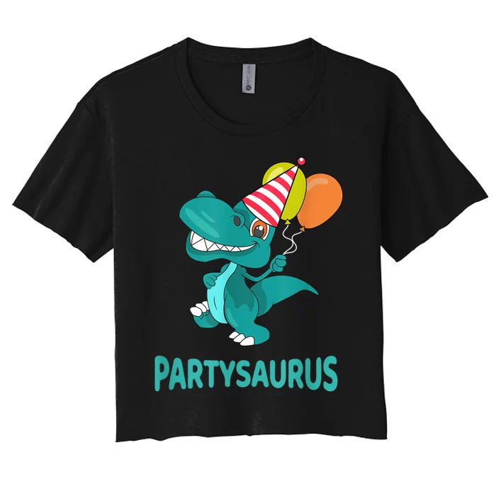 Dino Dinosaur Party Party Saurus Funny Dinosaur With Balloon Women's Crop Top Tee