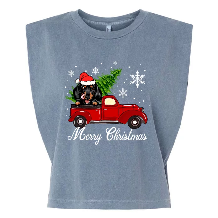 Dachshund Dog Riding Red Truck Christmas Decorations Pajama Gift Garment-Dyed Women's Muscle Tee