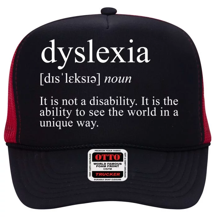 Dyslexia Definition Reading Specialist Dyslexia Awareness Gift High Crown Mesh Trucker Hat