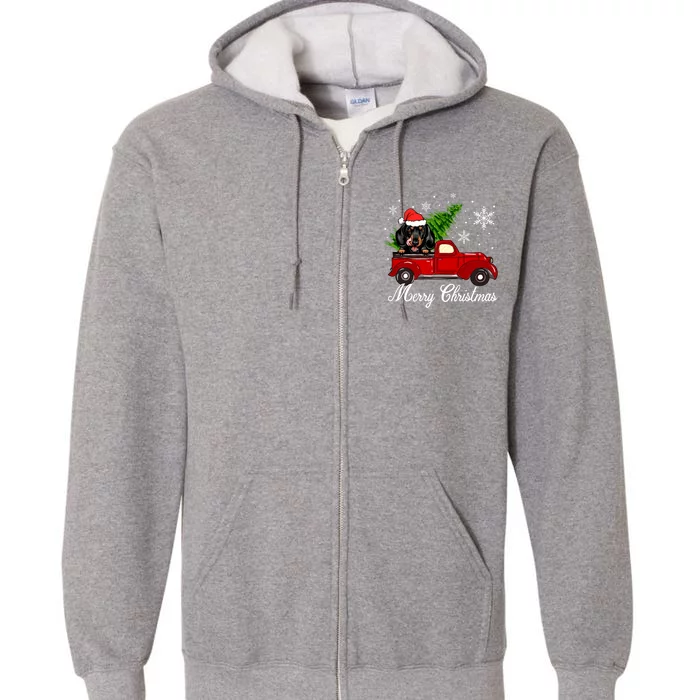 Dachshund Dog Riding Red Truck Christmas Decorations Full Zip Hoodie