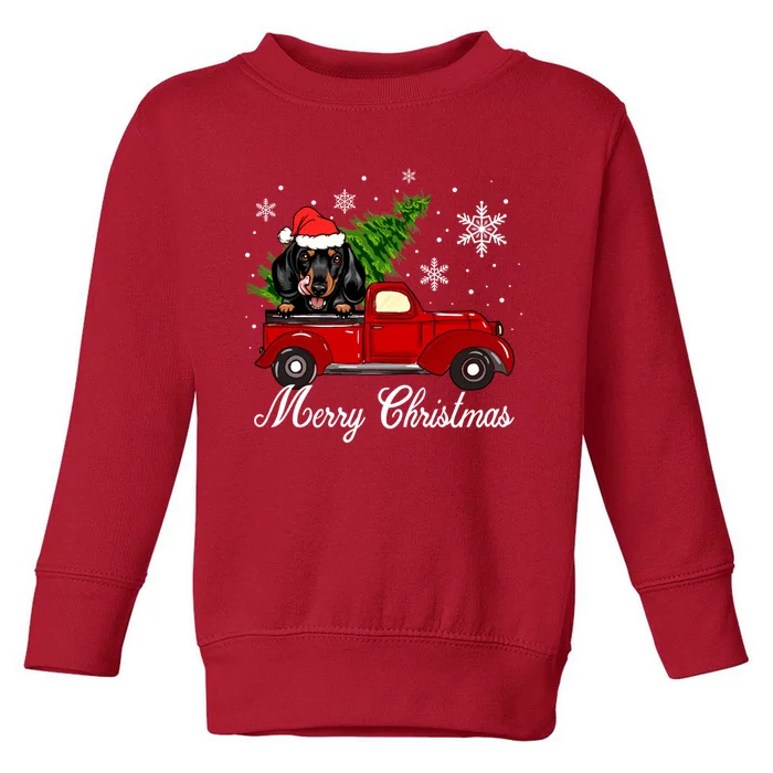 Dachshund Dog Riding Red Truck Christmas Decorations Toddler Sweatshirt